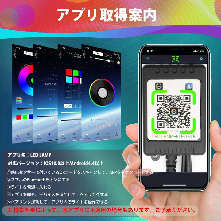 楽天市場 車用ledテープ Ledテープライト48灯 Rgb 調色調光 音に反応 カーチャージャー式 Usb式 車内装飾用 防水 全8色に切替 高輝度 車用イルミネーション 足下照明 App操作 Nissin Lux