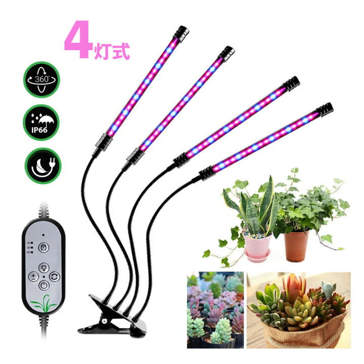 楽天市場 植物育成ライト Led 植物ライト 4灯式 室内栽培ランプ タイミング定時機能 5段階調光 観賞用 360 調節可能 日照不足解消 肉植物育成 水耕栽培ランプ 家庭菜園 室内園芸 水草栽培 野菜工場 クリップ式 低消耗 省エネ Nissin Lux