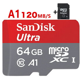 microSDカード 64GB SanDisk 120MB/秒 アプリ最適化 A1対応 UHS-1 超高速 海外向けパッケージ SDカード変換アダプター付き 送料無料