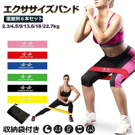 ★スーパーセール！ポイント5倍★エクササイズバンド 6本セット ヨガストラップ トレーニングゴムバンド トレーニングチューブ ループバンド フィットネスチューブ 筋トレチューブ 筋トレ 美尻 美脚 収納袋付き 送料無料