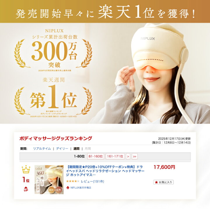 楽天市場】ヘッドリラクゼーション ヘッドマッサージ ホットアイマスク 
