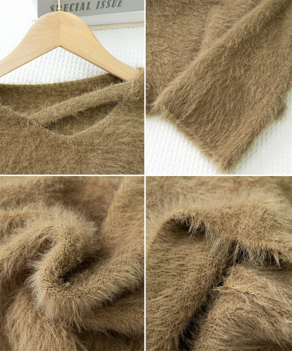 楽天市場】クロップド丈シャギーニット Vネック長袖もこもこセーター黒  