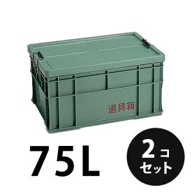 プラスチック 道具箱75L グリーン 2個／梱包 トランクカーゴ コンテナ 大工 リス興業