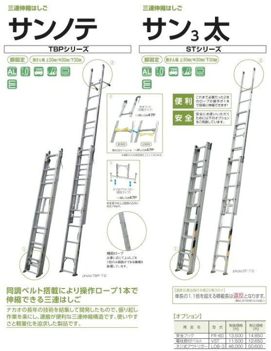 楽天市場】【在庫限り】三連伸縮はしご サン3太 ST-7.0 株式会社ナカオ 