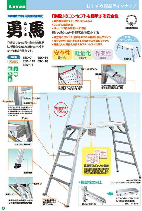 楽天市場】四脚調整式足場台 勇馬 ESK-7 株式会社ナカオ 【個人宅配送 