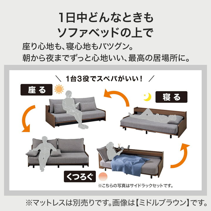 楽天市場】3Way ベッドソファフレーム＋サイドラック付き(B2 