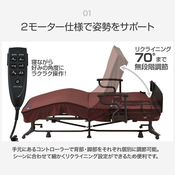 楽天市場】【非課税】シングル収納式電動リクライニングベッド(AX 