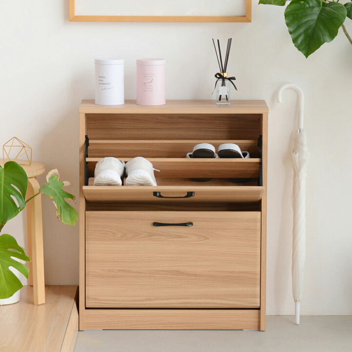楽天市場】[幅64cm] ナチュラルなデザインの2段薄型シューズBOX ニトリ 