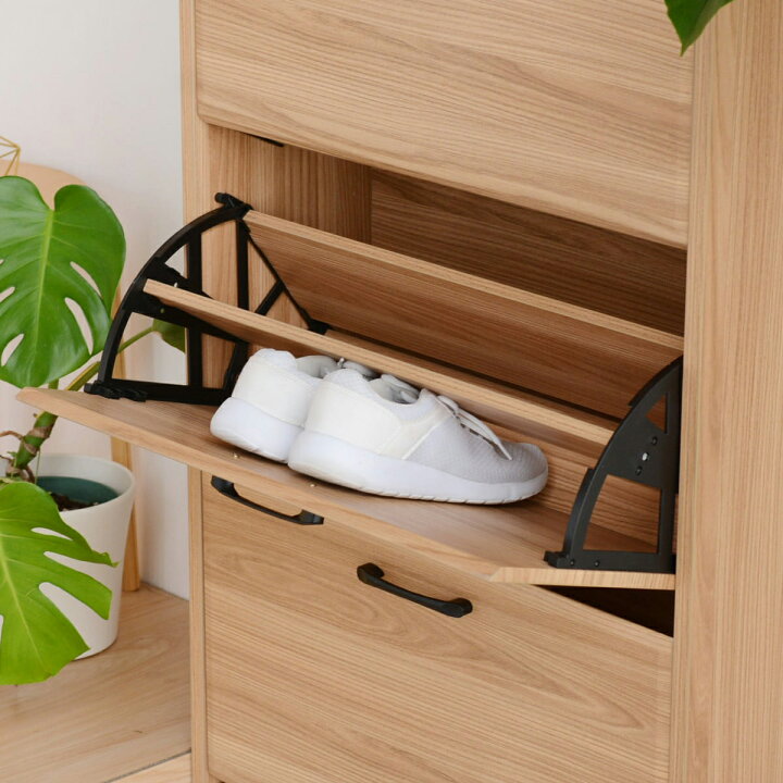 楽天市場】[幅64cm] ナチュラルなデザインの3段薄型シューズBOX 【玄関 