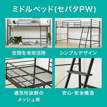 楽天市場 幅9 5cm 子供ミドルベッド セパタpw ホワイト ブラック ベッド パイプベッド ロフトベッド シングル ハイタイプ 階段 シンプル 一人暮らし 新生活 ハイベッド 階段付き おしゃれ フレームのみ スチール メッシュニトリ 玄関先迄納品 1年保証 ニトリ