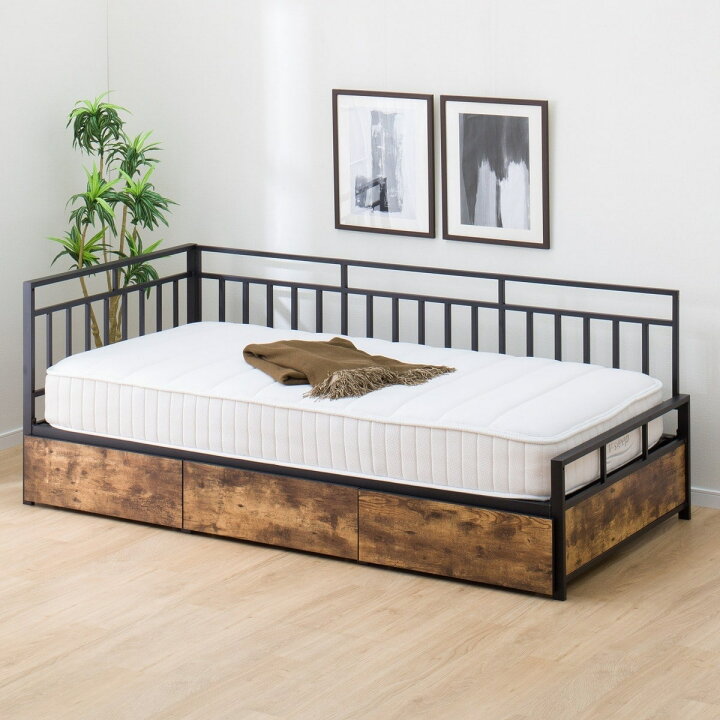 楽天市場】幅101cm カウチベッド (ステイン引出しセット BK/MBR  