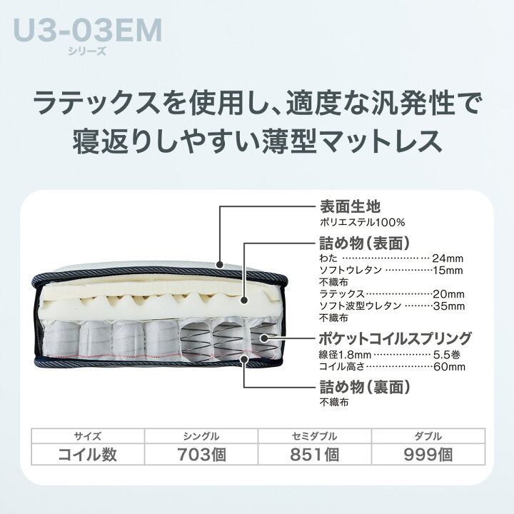 楽天市場】マットレス(U3-03 EM) シングル セミダブル ダブル ニトリ 