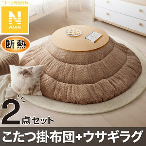 【2点セット】断熱こたつ掛ふとん(Nウォーム FJ2509 BR)+ウサギラグ5(180R IV NU01)【玄関先迄納品】