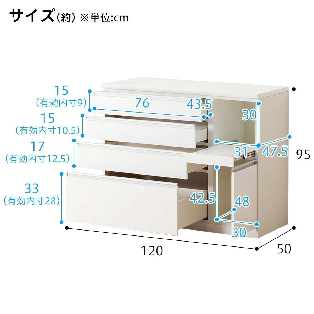 楽天市場】[幅120cm] キッチンカウンター(レジューム 120-2QH-R WH 