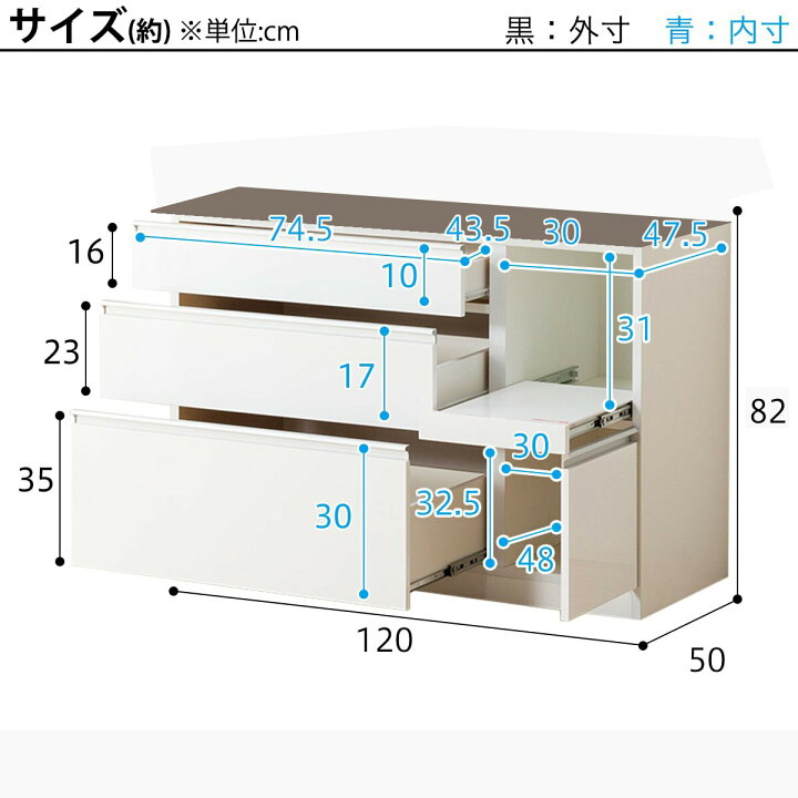 楽天市場】[幅120cm] キッチンボード ( レジューム120-2TG-H WH/120 