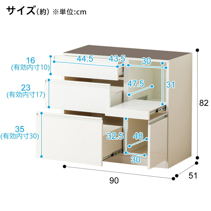楽天市場】[幅90cm] キッチンボード (レジューム 90AG-S WH/90SL-R WH 