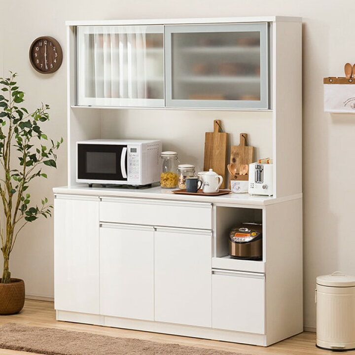 楽天市場】[幅150cm] 食器棚 (レジューム 150AG-S WH/150TL-R WH 