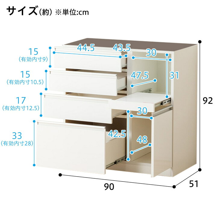 楽天市場】[幅90cm] キッチンボード (レジューム 90TG-S WH/90SH-R WH 