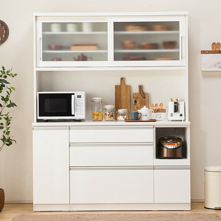 楽天市場】[幅150cm] 食器棚 (レジューム 150TG-S WH/150SL-R WH 