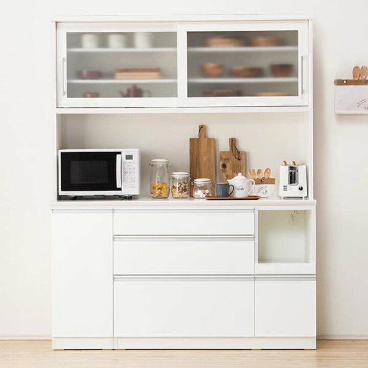 楽天市場】[幅150cm] 食器棚 (レジューム 150TG-S WH/150QL-R WH 