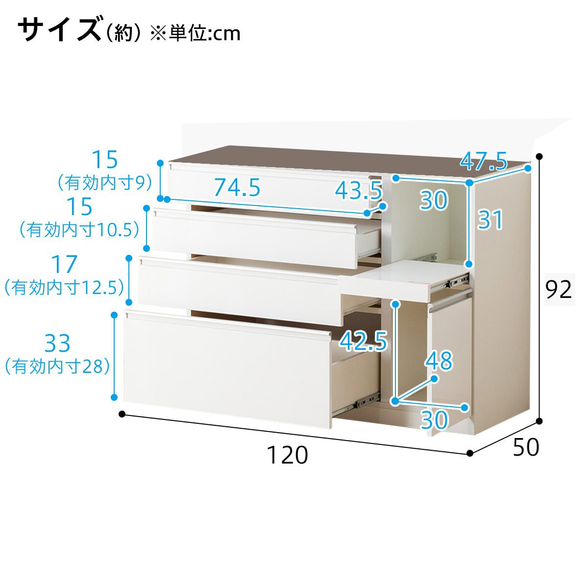 楽天市場】[幅120cm] キッチンボード( レジューム120-2TG-S WH/120-2SH