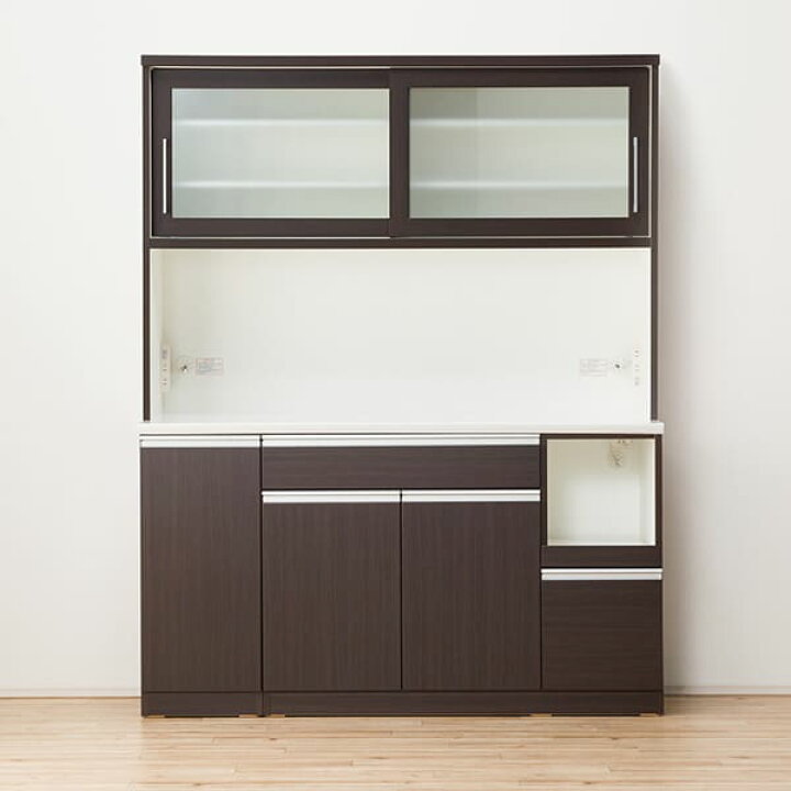 楽天市場】[幅150cm] 食器棚 (レジューム 150TG-S DBR/150TL-R DBR 