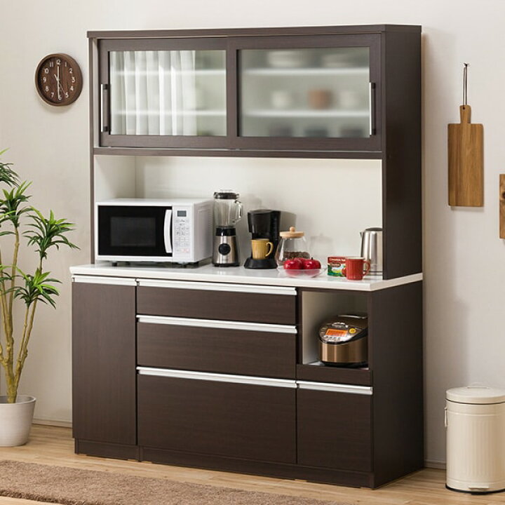 楽天市場】[幅150cm] 食器棚 (レジューム 150TG-S DBR/150QL-R DBR 