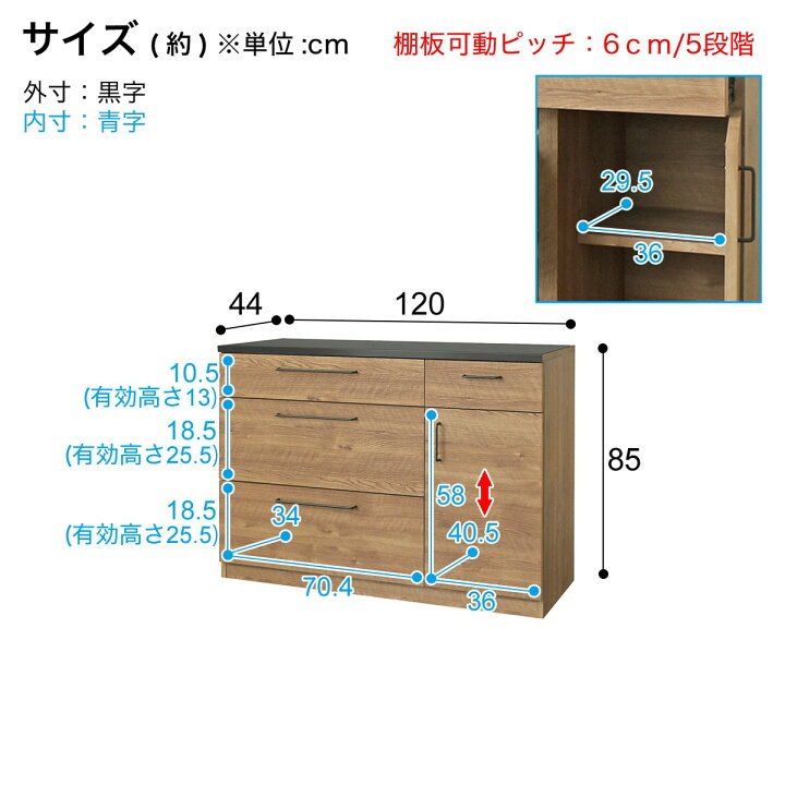 楽天市場】特殊鋼板天板 ヴィンテージ風カウンター (引き出し + 扉 幅 
