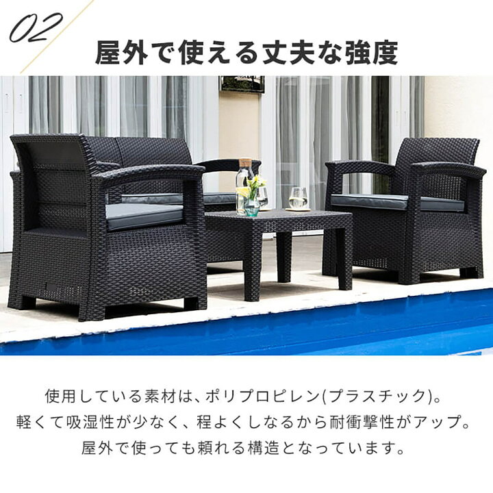 楽天市場】ラタン調ガーデンソファ4点セット （LZN ブラック） ニトリ 