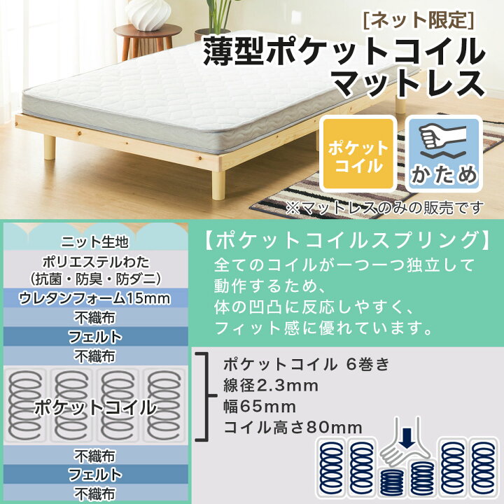 楽天市場】薄型ポケットコイルマットレス (シングル) S96ECX ニトリ 