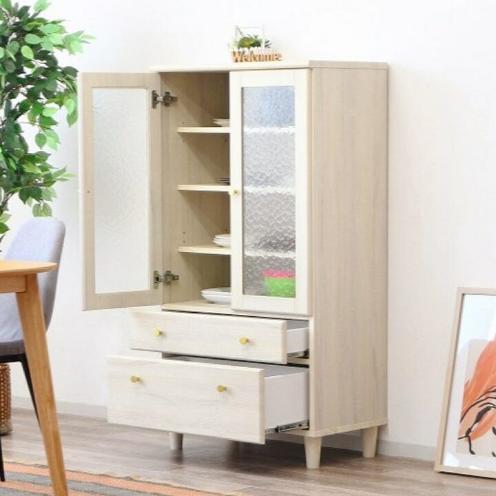 楽天市場】大人可愛いキャビネット 扉＋引き出しタイプ（幅70cm WH 