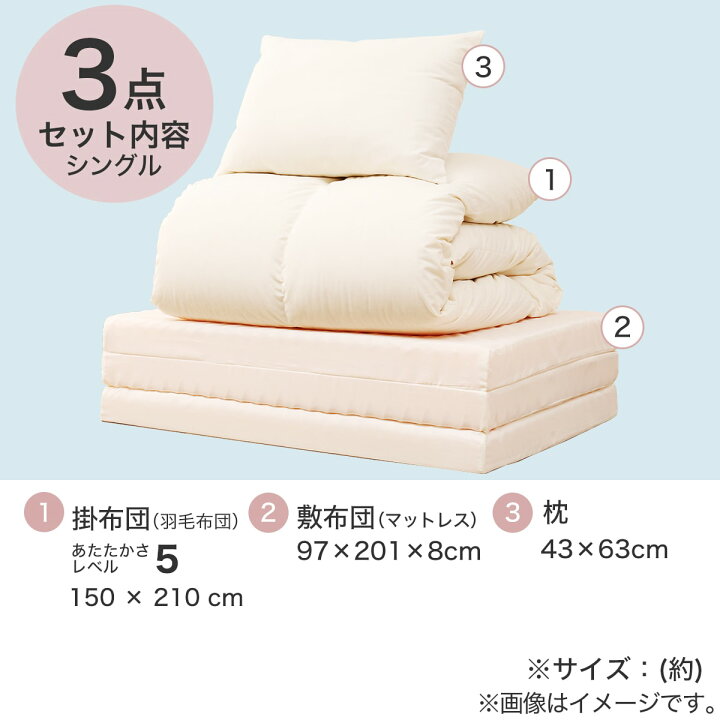 楽天市場】羽毛布団ダウン85％＋3つ折りプロファイルマットレス＋枕3 