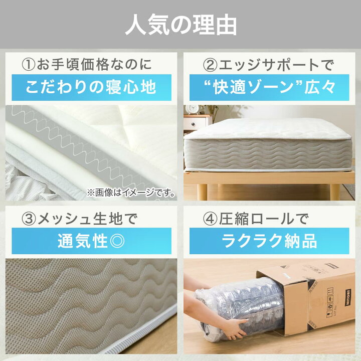 楽天市場】セミダブル ダブル クイーン 圧縮ポケットコイルマットレス 