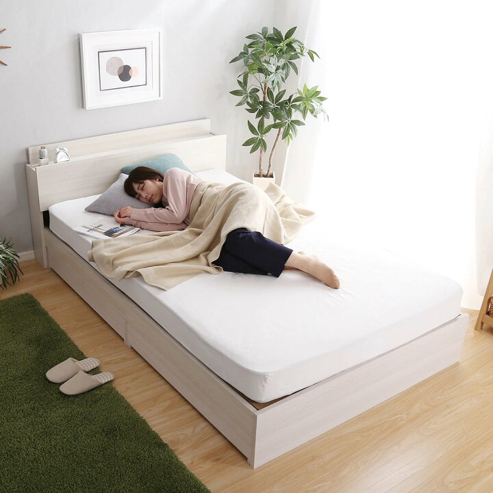 楽天市場】幅129.4cm 棚・コンセント付きチェストベッドフレーム (SD  