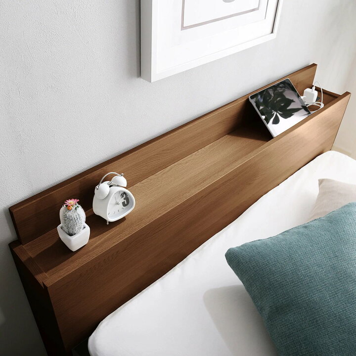 楽天市場】幅129.4cm 棚・コンセント付きチェストベッドフレーム (SD  