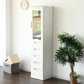 [幅40cm] スリムキャビネット (上部ガラス扉＋下部引き出し) 幅40cm (WH) ニトリ 【配送員設置商品】 【5年保証】