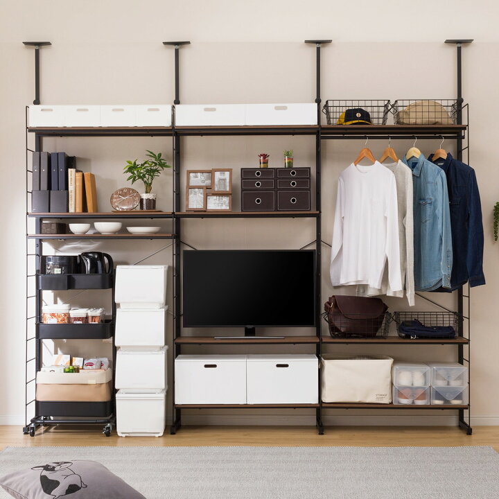 楽天市場 幅96 5cm 突っ張りワイヤーシェルフnポルダ 一人暮らしセット ミドルブラウン ニトリ 玄関先迄納品 1年保証 ニトリ