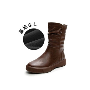 本革 ブーツ レディース ラウンドトゥ シューズ 4タイプ ミドルブーツ 裏起毛 ヒールブーツ チャンキーヒール ハーフブーツ ローヒール 靴 バックファスナー レースアップ ストレッチブーツ