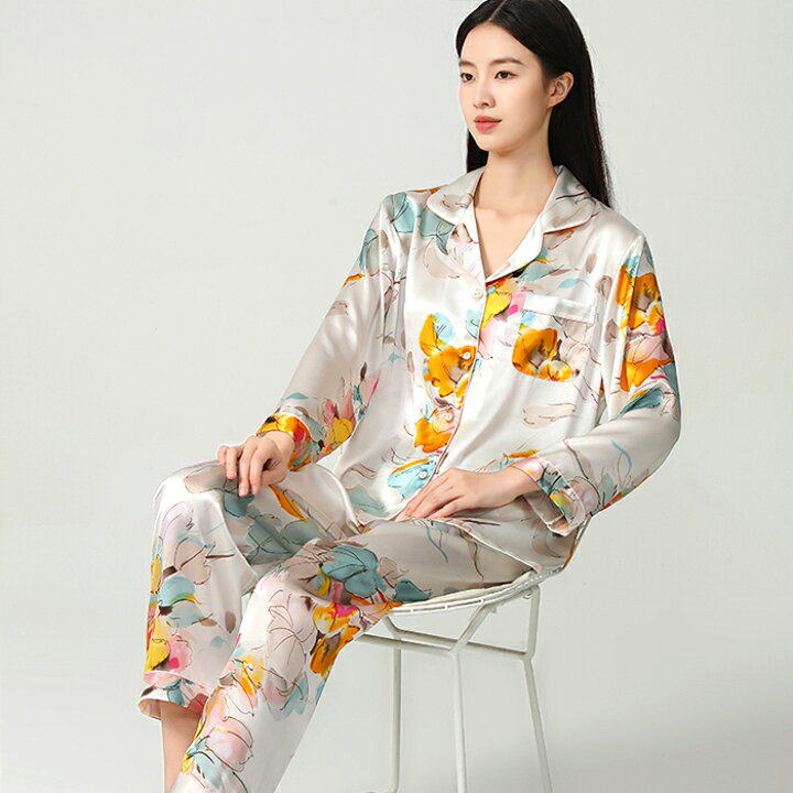 楽天市場】シルク パジャマ シルク100% 花柄 レディース 上下セット  