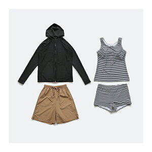 16%OFFクーポン フィットス 水着 レディース 長袖 ラッシュガード セパレート パーカー ブラウス タンキニ パンツ 4点セット タンクトップ パッド付き ハーフパンツ 2タイプ スイムウェア フ