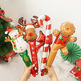 トナカイ 雪だるま キャンディ ジンジャーブレッドマン 4柄1セット クリスマス スティックバルーン エアー対応のみ 装飾 風船 飾り付け 店舗ディスプレイ パーティーグッズ