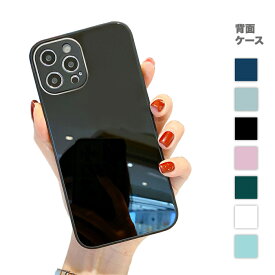 iPhone12ProMax 背面型 ガラスケース カバー 強化ガラス iphone12 pro max 可愛いくすみカラー 6.7インチ ストラップホール付き 側面TPU ワイヤレス充電対応
