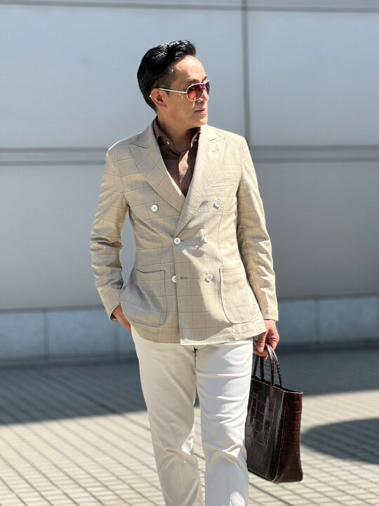 楽天市場】【クリームベージュウィンドウペンチェックダブルジャケット  