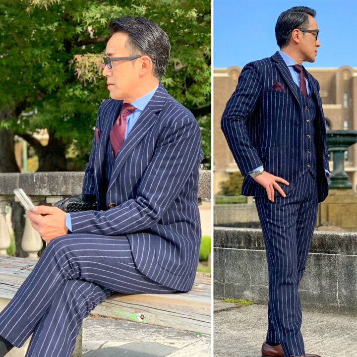 楽天市場】ネイビーストライプシングルジャケットスリーピーススーツ  