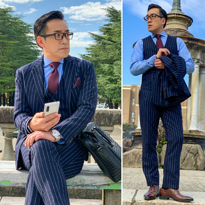 楽天市場】ネイビーストライプシングルジャケットスリーピーススーツ 