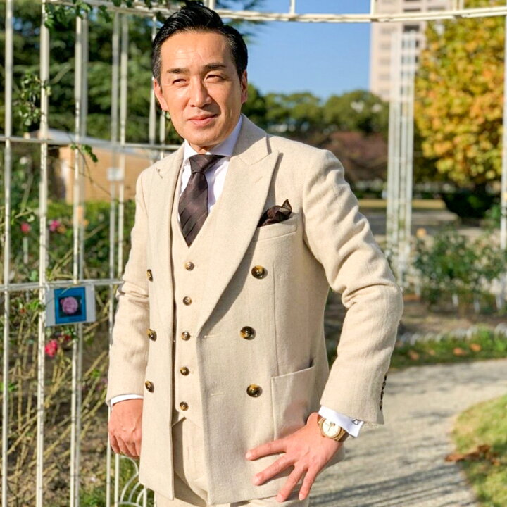 楽天市場】ベージュ秋冬ダブルジャケットスリーピーススーツ/メンズ  