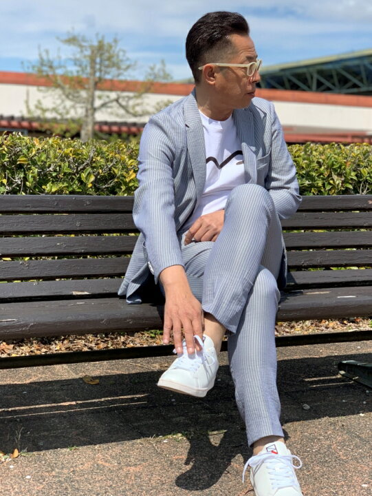 メンズ春夏シングルジャケット ギンガムチェック ブルー 40代 50代 61 Off