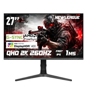 NEWLEAGUE �Q�[�~���O���j�^�[ 27�C���` 2K QHD(2560×1440), FAST IPS�p�l��, 260Hz�C�������x1ms,FreeSync��G-Sync�Ή�, 120��sRGB, HDR400�F��, ��u���[���C�g,�t���b�J�[�t���[, HDMI2.0×2 / DP1.4×2 �C3�N�ۏ� HYPER 27