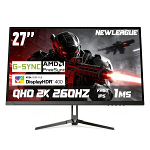NEWLEAGUE �Q�[�~���O���j�^�[ 27�C���` 2K QHD(2560×1440), FAST IPS�p�l��, 260Hz�C�������x1ms,FreeSync��G-Sync�Ή�, 120��sRGB, HDR400�F��, ��u���[���C�g,�t���b�J�[�t���[, HDMI2.0×2 / DP1.4×2 �C3�N�ۏ� HYPER 27