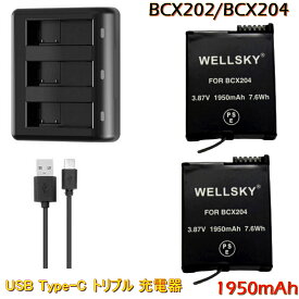 BCX204 BCX202 互換バッテリー 2個 + トリプル USB Type-C 超軽量 充電器 1個 純正品と同じよう使用可能 DJI Osmo Action 5 Pro / Osmo Action 4 / Osmo Action 3 / Osmo 360